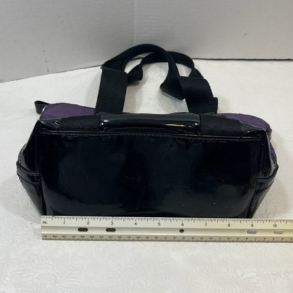 Franco Sarto Purple Quilted Black Patent Leather Zip Tote Bag Handbag 9x4x8" - Picture 5 of 13